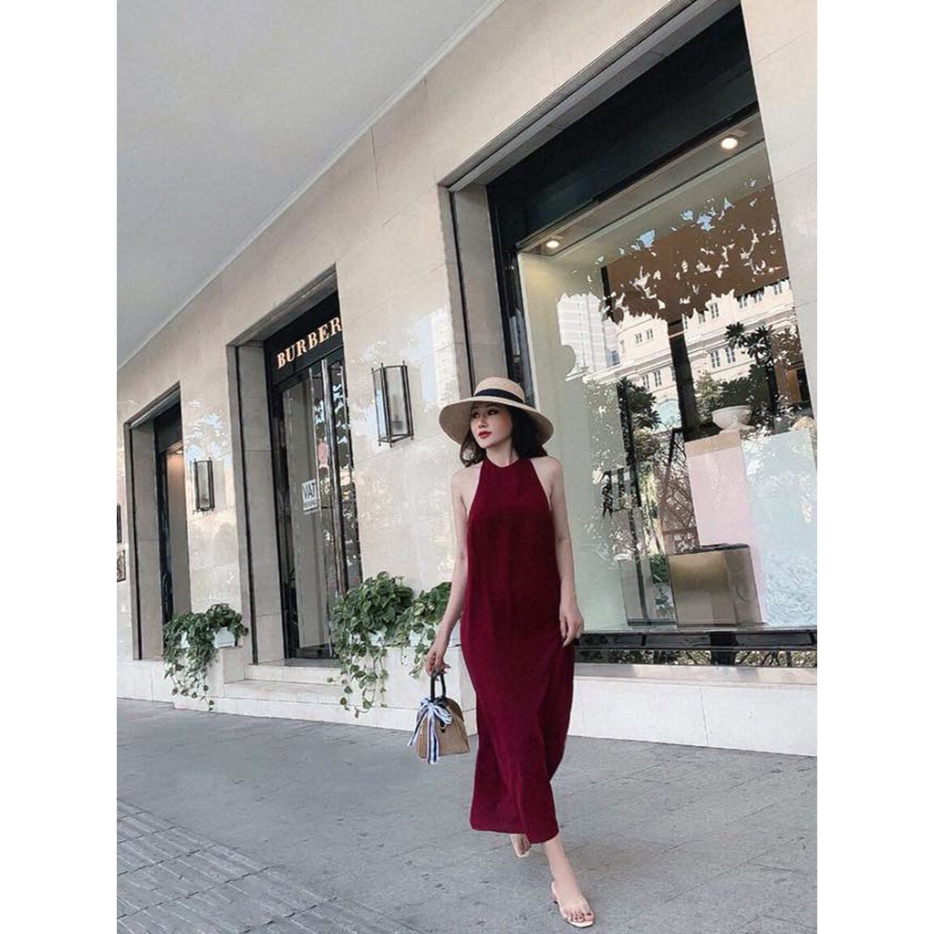Đầm maxi cổ yếm hở lưng [Đầm maxi hở lưng] | BigBuy360 - bigbuy360.vn