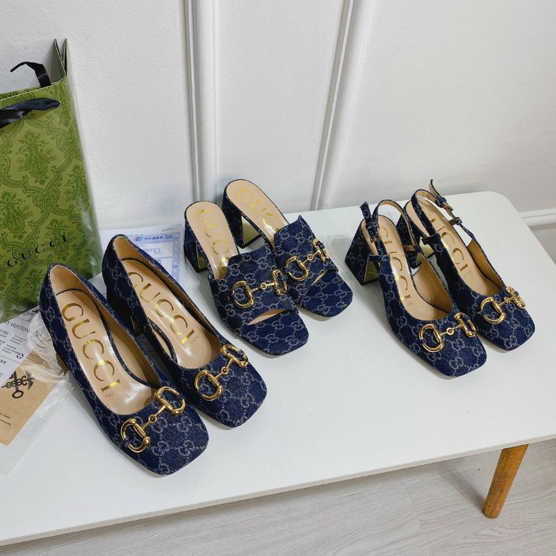 Guốc Guccii vải jeans bò xanh đậm nhạt