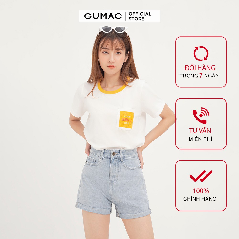 Áo thun nữ túi đắp phối cổ GUMAC ATA1259