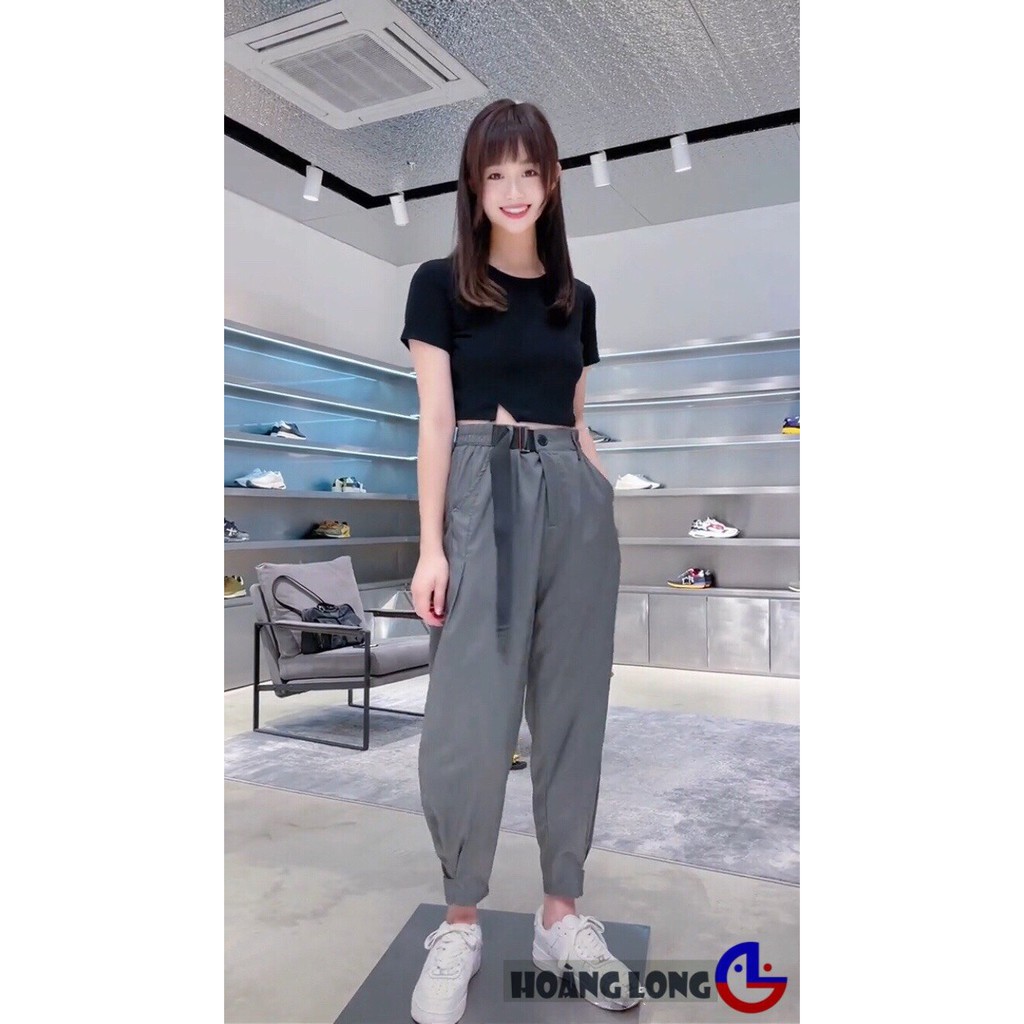 Quần baggy nữ hàn quốc kèm dây đai -có video- phong cách Hàn Quốc- Vải cao cấp- co giãn full size 42-80kg