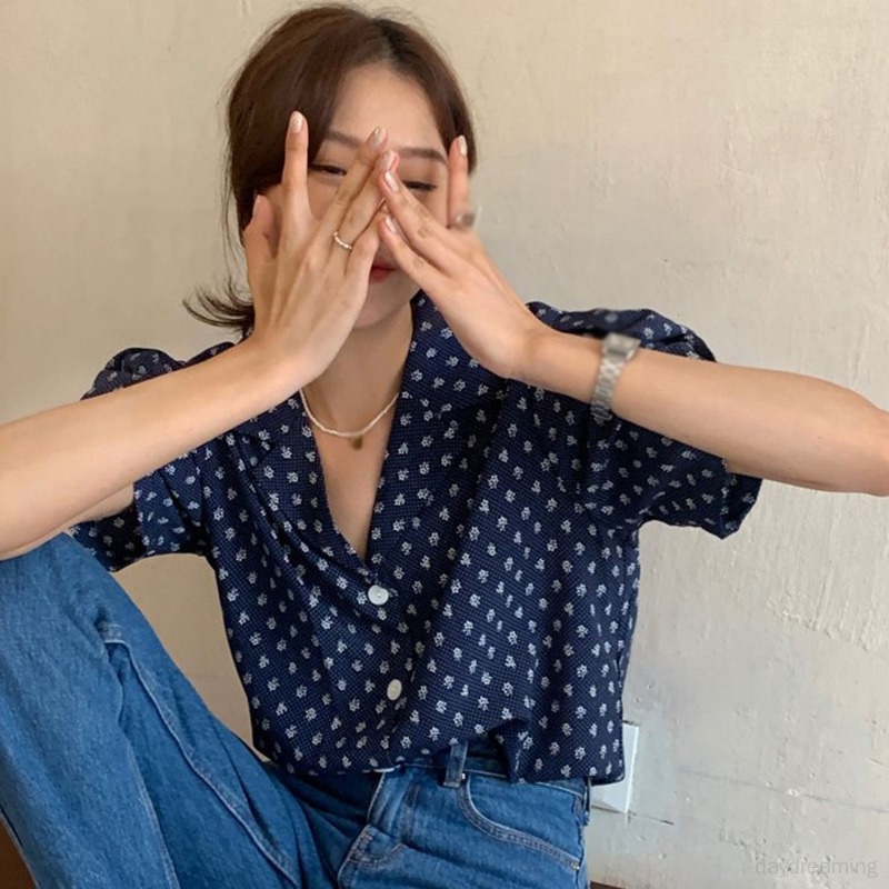 Áo Sơ Mi Chất Chiffon Hoạ Tiết Hoa Thiết Kế Cổ Bẻ Thanh Lịch