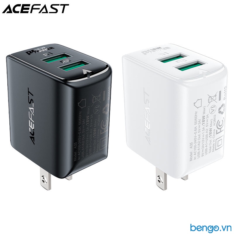Sạc Nhanh ACEFAST A35 QC18W 2 Cổng USB-A (US) - Bảo Hành 24 Tháng