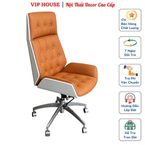 Ghế Giám Đốc Bọc Da Lưng Gỗ Có Ngả Lưng Tiện Lợi, Ghế Xoay Văn Phòng Làm Việc Livestream Phong Cách Hiện Đại GHP007