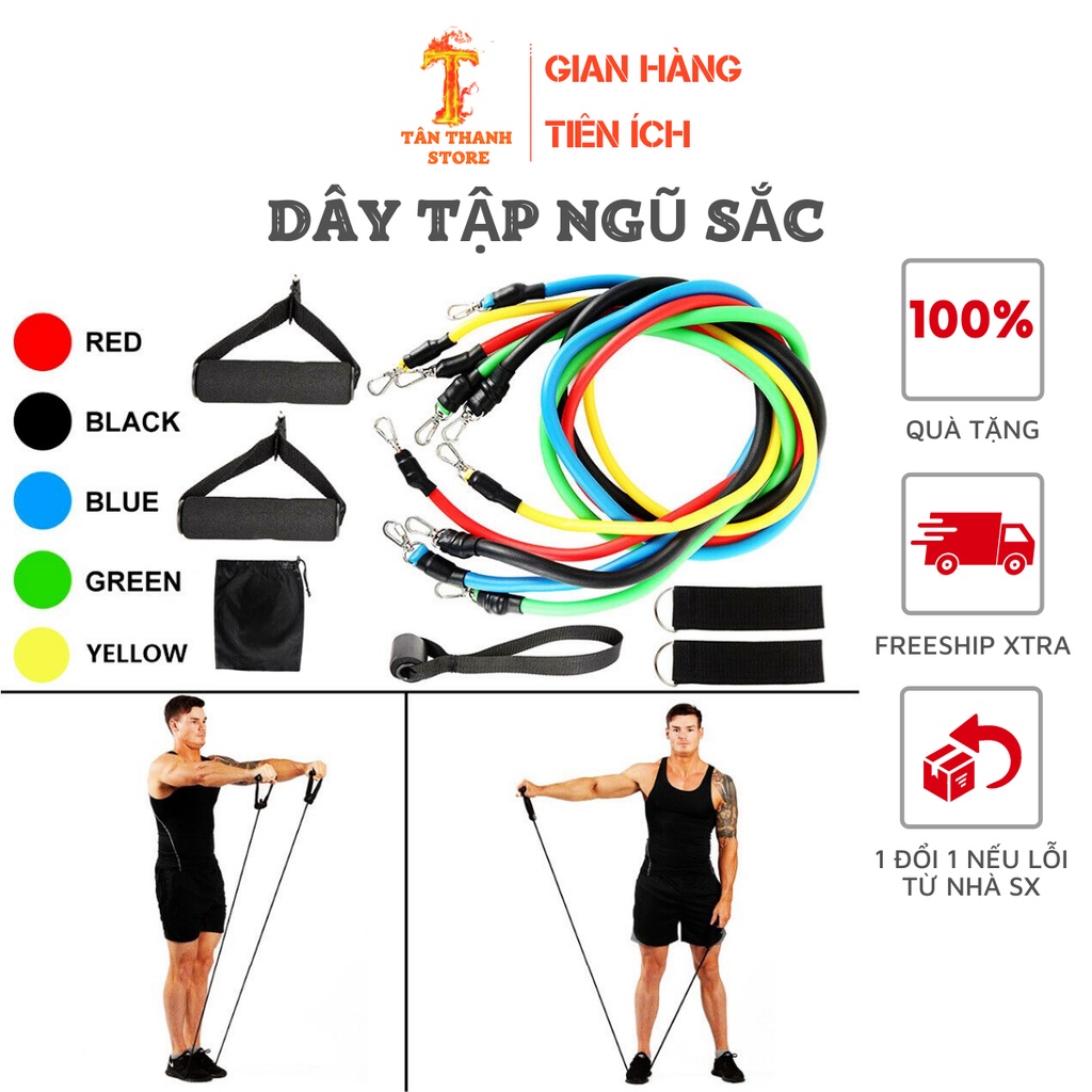 Dây Ngũ Sắc Tập Gym Đa Năng Full Body - Dây Kháng Lực Tập Gym, Dụng Cụ Tập Gym Tại Nhà có sẵn