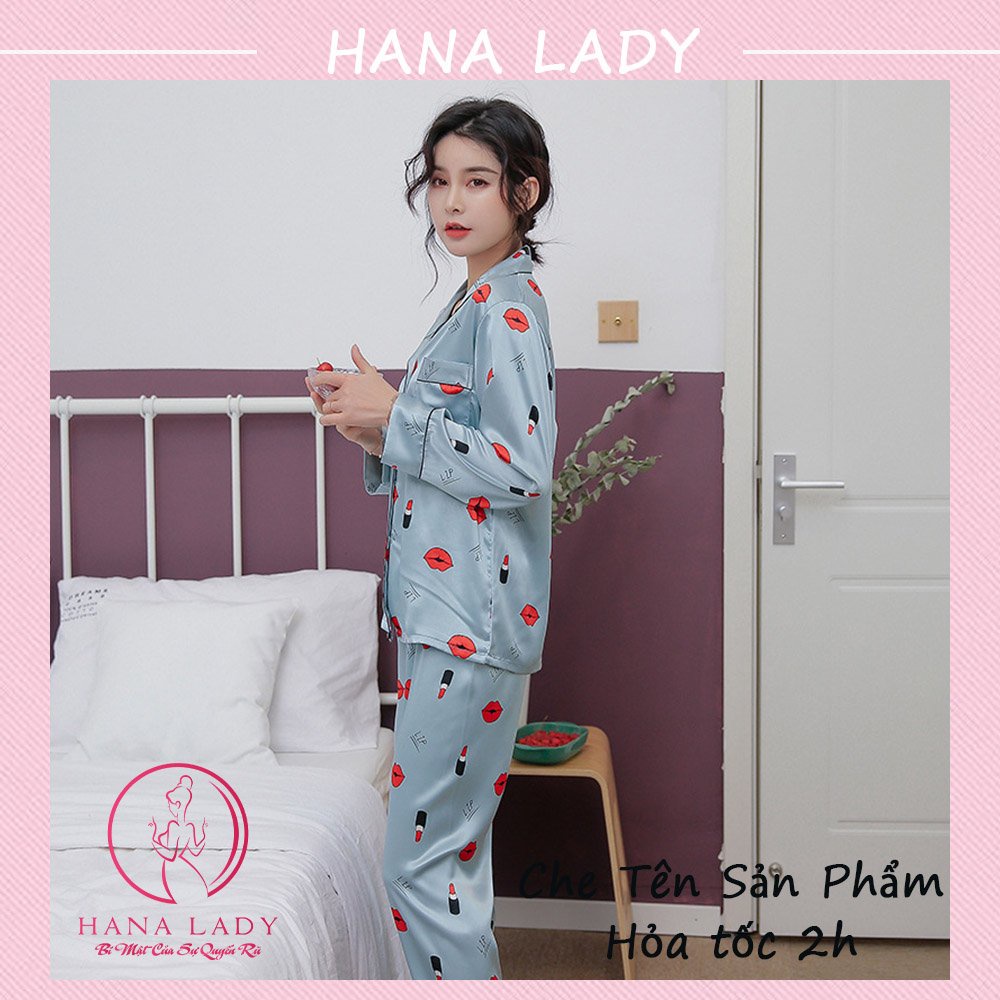 Đồ bộ mặc nhà cao cấp - Đồ ngủ pijama lụa họa tiết môi son PJ536