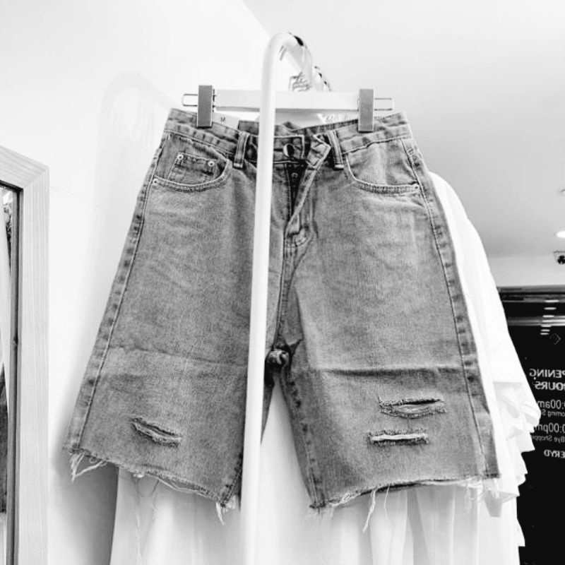 (Bigsize 30-36) Quần Ngố Không Giãn Rách 2-1, Quần Short Jean Lưng Cao