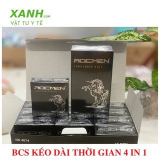 Bao cao su Rocmen Long Shock đen 4 in 1 kéo dài thời gian - Gân Gai hộp 10 bao x 2 hộp