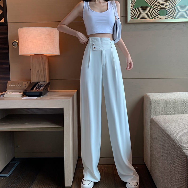 Suit pants spring and summer 2021 new style Korean version of high waist wide leg pants loose casual pants women s thin all-match trousers
