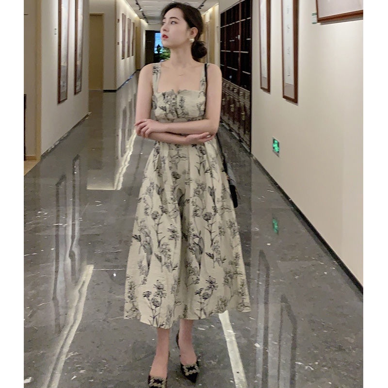 Đầm Hai Dây Dáng Ôm In Họa Tiết Phong Cách Pháp Thời Trang Mùa Hè Mới