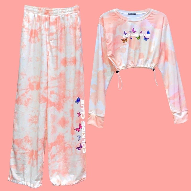 Áo CropTop Tay Dài Loang 3D Bướm Phản Quang_Nguyên Set Loang 3D Ảnh-Clip Thật 100%