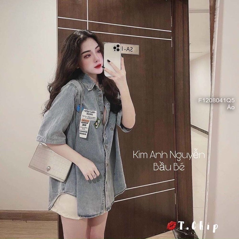 Áo sơ mi jean tay ngắn mặt cười xanh dương s TT3107
