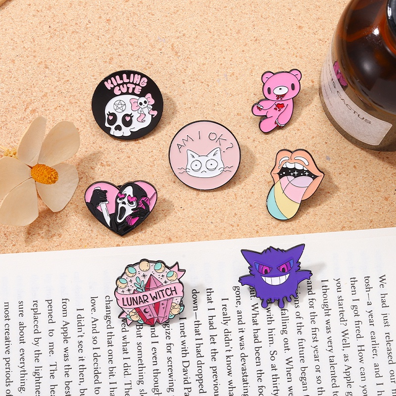 Ghim cài áo QIHE JEWELRY hình Gengar tráng men nhiều màu phong cách punk làm quà tặng cho bạn bè