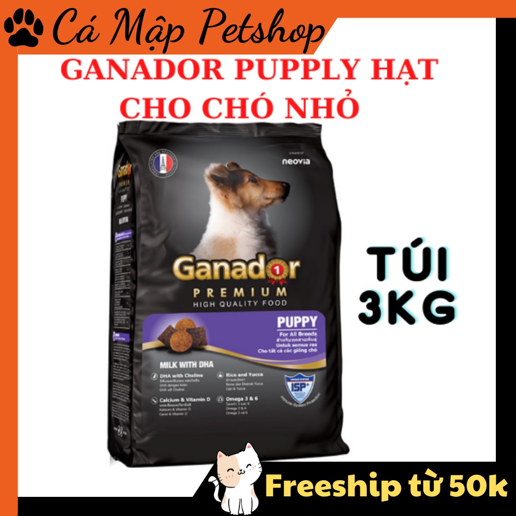Hạt cho chó con Ganador Puppy vị Sữa và DHA, Hạt cho chó con vị Sữa bổ sung Vitamin và DHA túi 3kg
