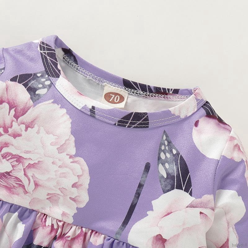 Jumpsuit Tay Dài Hoạ Tiết Hoa Cho Bé Gái 0-12 Tháng Tuổi