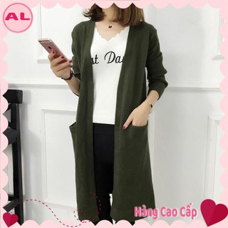 Áo khoác len cardigan dáng dài có túi len mịn phong cách Hàn Quốc