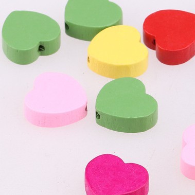 Hạt Gỗ Trái Tim Làm Đồ Handmade Trang Trí Nhiều Màu (10 hạt khuy) 1.8cm