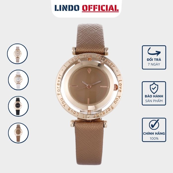 Đồng hồ đeo tay nữ dây da D-ZINER ND28 chính hãng mặt xoay 360 độ - LINDO thumbnail