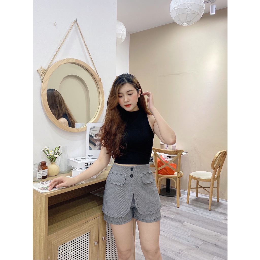 Quần short giả váy dạ kẻ caro tiểu thư sang chảnh khóa sau PT8X