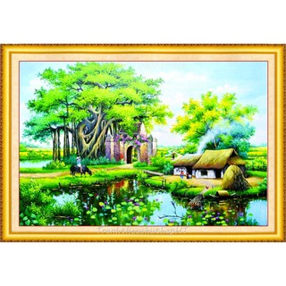 Tranh đính đá Phong cảnh làng quê 120*75cm VS158 - tự đính