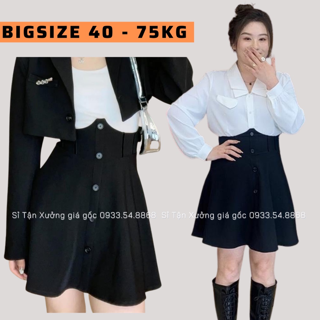 Chân váy xòe cạp cao phối nhung cúc dọc có BIGSIZE thời trang Banamo Fashion 5323