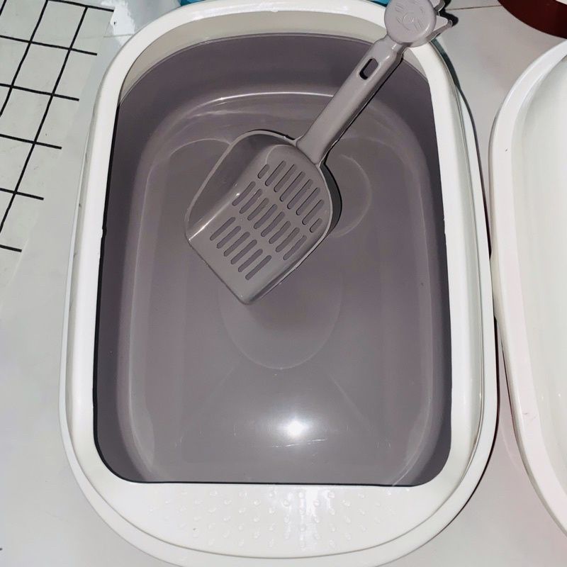 [HOẢ TỐC HCM]Chậu khay đựng cát vệ sinh cho mèo kèm xẻng thành cao kích thước 40 x 30 cho mèo nhỏ dưới 4kg