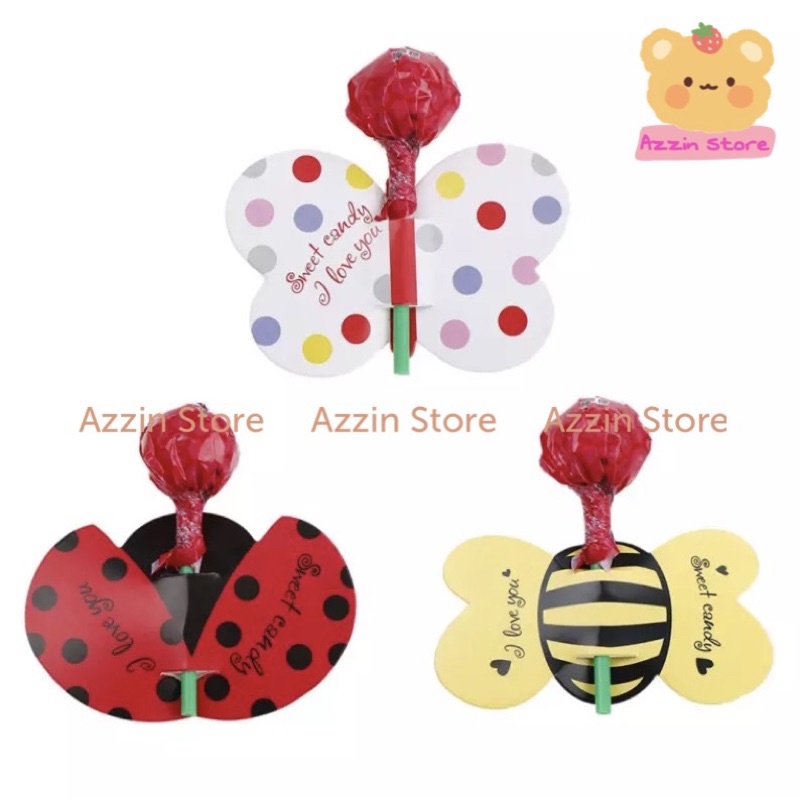 Giấy Thiệp Trang Trí Kẹo Mút Hình Côn Trùng Ong Vàng Bọ Cánh Cam Bướm Trắng Dễ Thương Azzin Store
