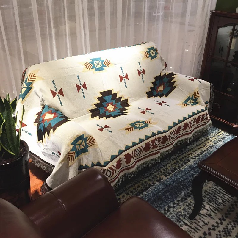 Khăn phủ Sofa, Thảm thổ cẩm vintage trang trí phòng khách kích thước 1m8x2m3