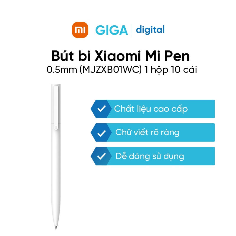 Bút bi Xiaomi Trắng (Mực Đen) 0.5mm cao cấp siêu nhẹ, mực Nhật Bản nét sáng rõ ràng