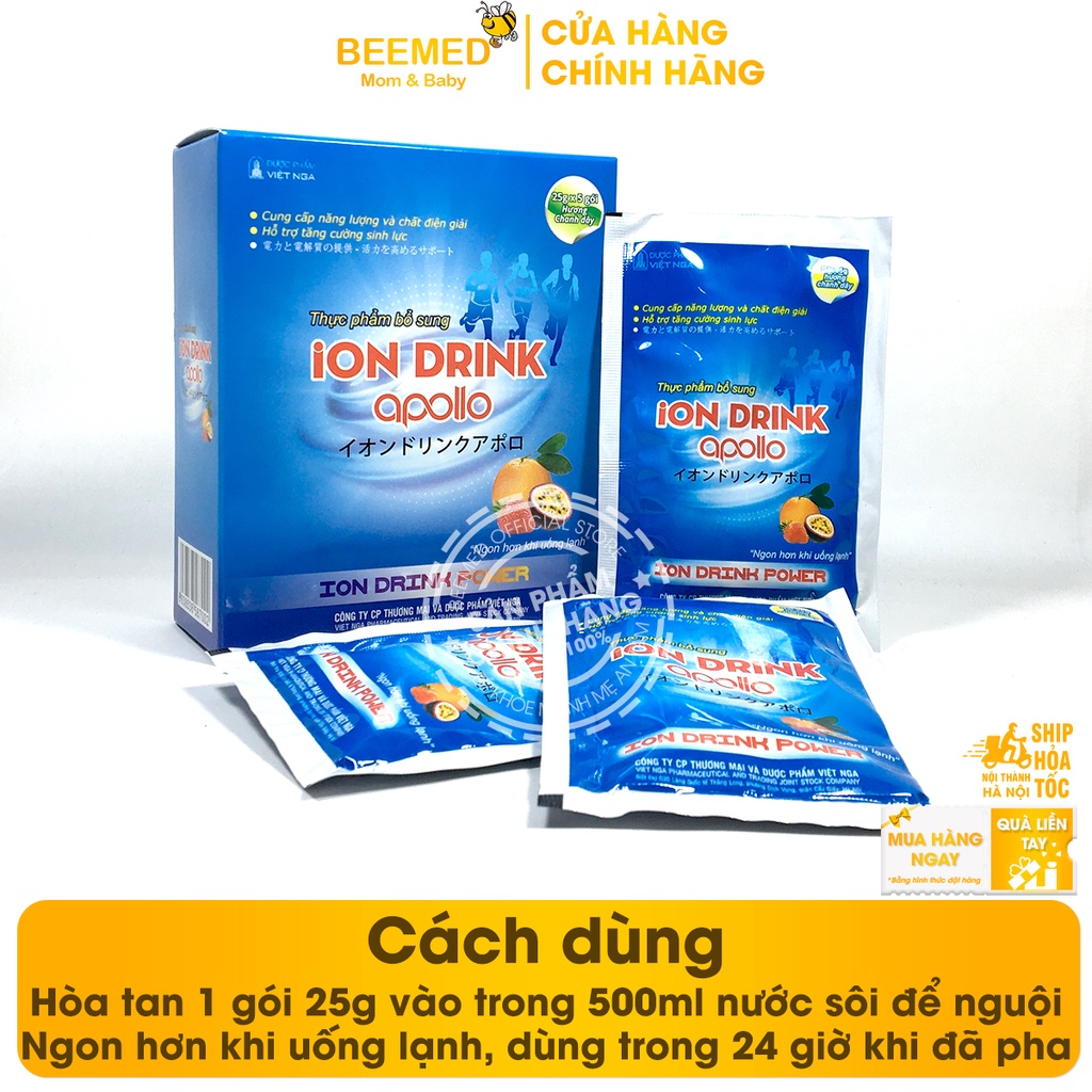 Oresol Ion Drink Apollo vị chanh leo bù nước và chất điện giải cho cơ thể - Hộp 5 gói