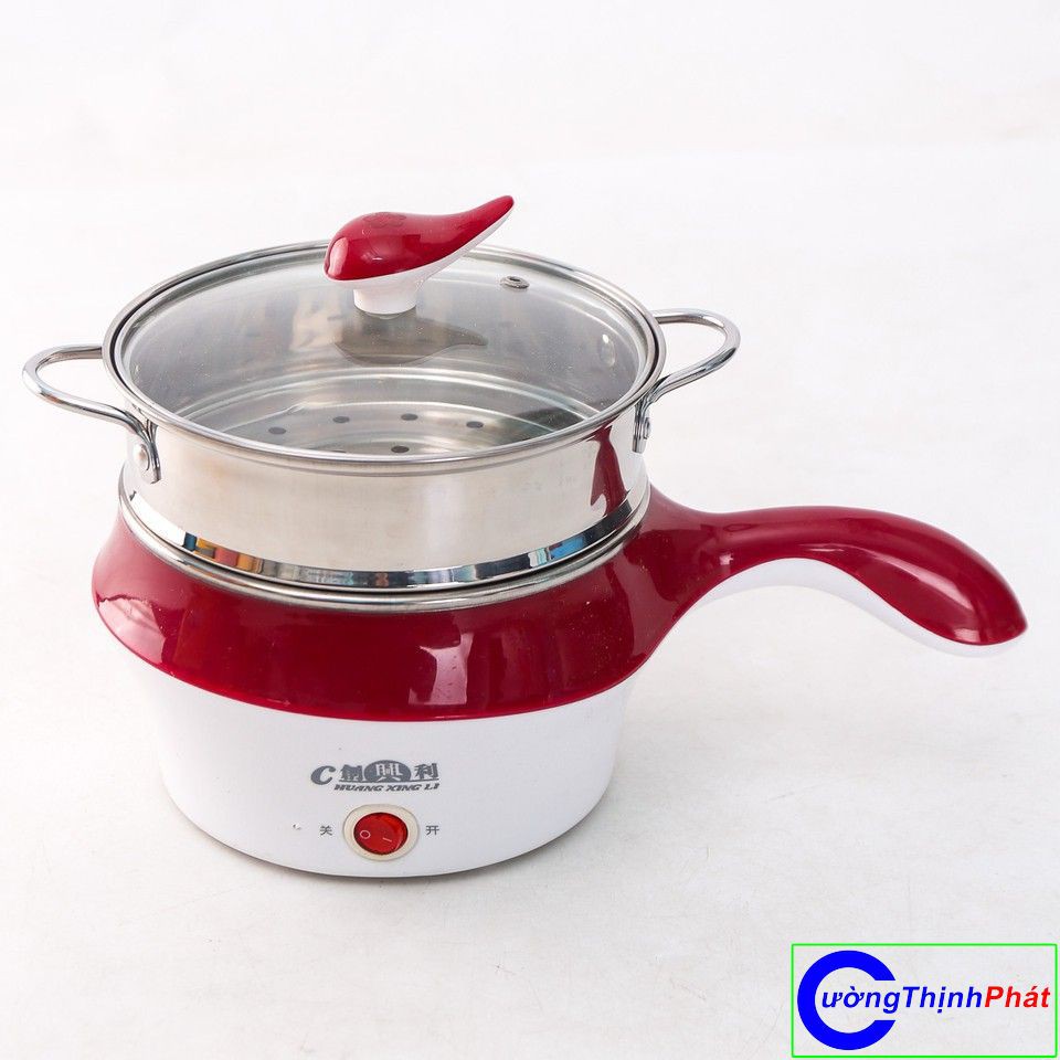 Nồi lẩu điện mini chống dính có giá hấp inox