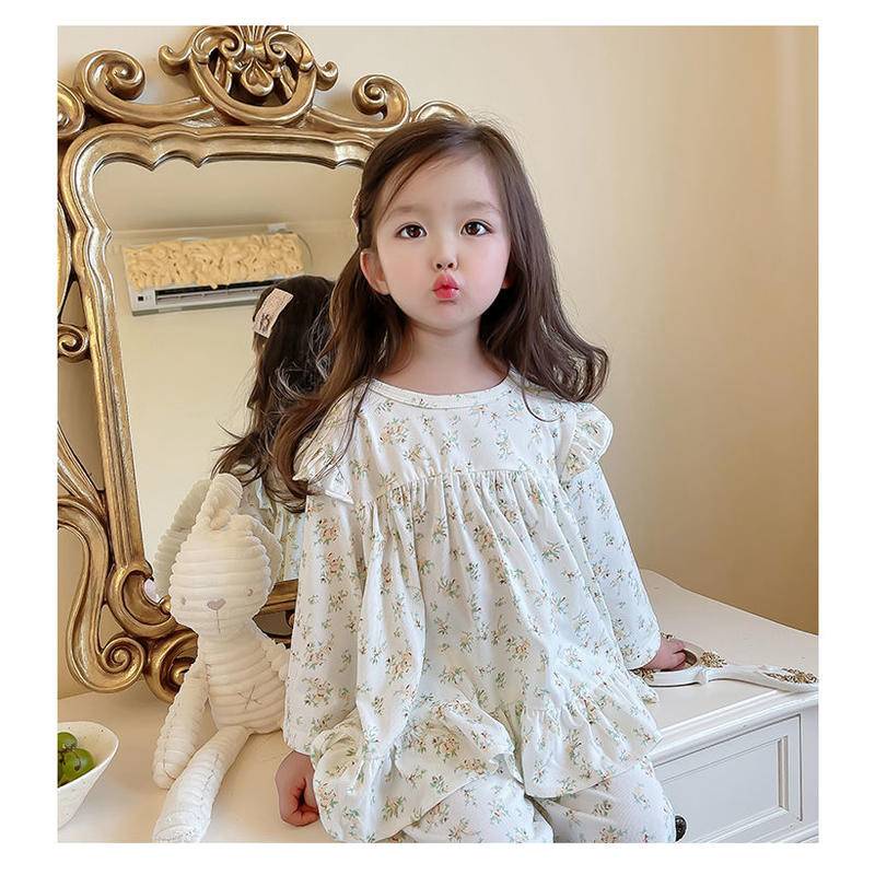 Bộ Đồ Ngủ Cotton Tay Dài Thoải Mái Phong Cách Công Chúa Hàn Quốc Cho Bé Gái