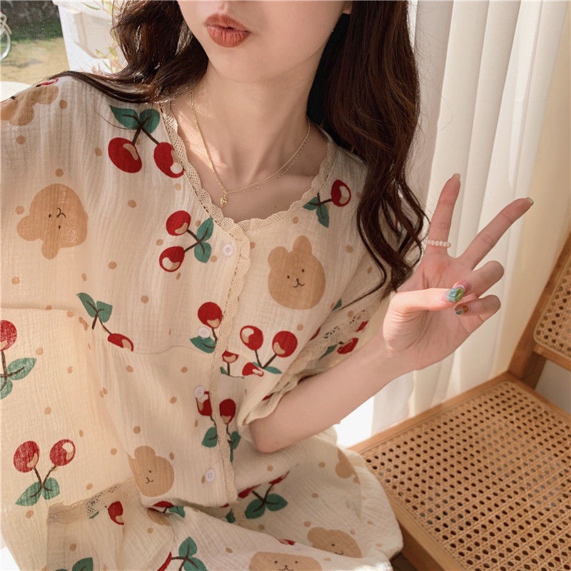 Đồ ngủ Tay Ngắn Dáng Dài Thời Trang Mùa Hè Hàn Quốc Cho Nữ