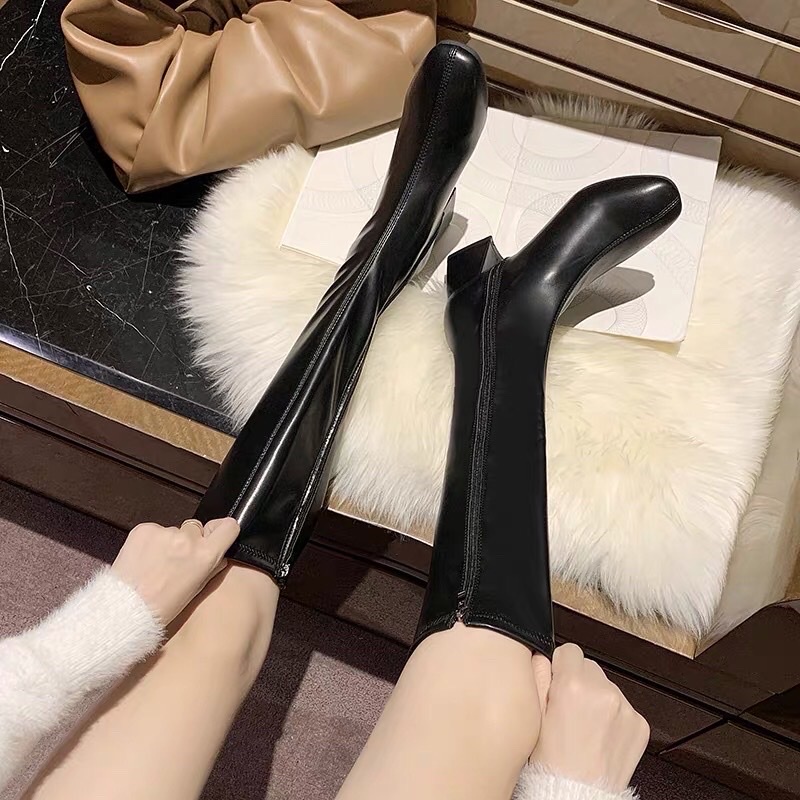 Bốt đùi cao cổ da mềm khóa kéo cạnh trong lót lông cao 5cm BT033-SD092 với 2 màu kem đen thời trang SUDI SHOES SD092 BEF