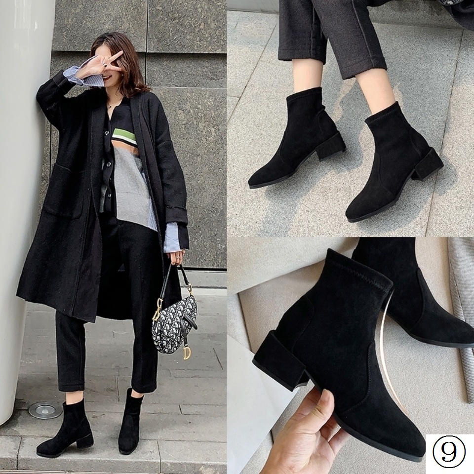 Giày Bốt Da Lộn Lót Lông Cừu Mỏng Co Giãn Thoáng Khí Thời Trang Xuân Thu Cho Nữ Size 41-42