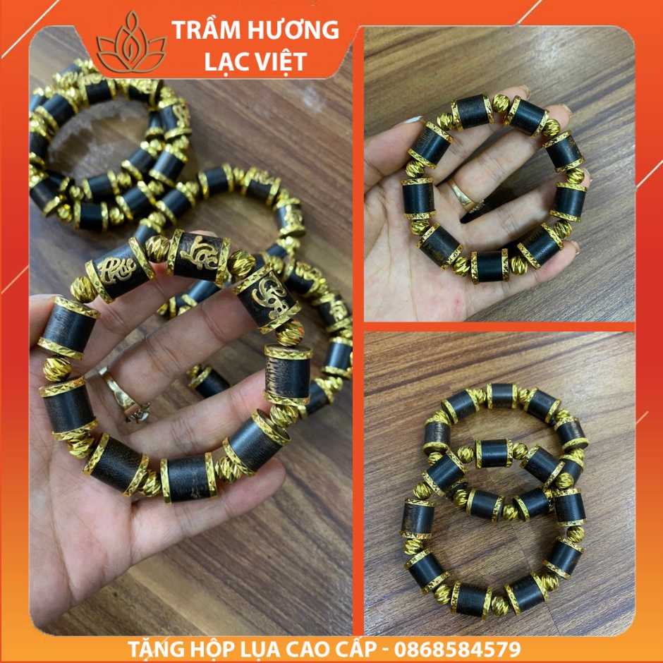 Vòng Tay Trầm Hương cho Nam Đốt Trúc Màu Sậm Bọc Vàng Đa Dạng Mẫu Mã - Mạnh Mẽ Sang Trọng - Trầm Tốc Tự Nhiên Lạc Việt