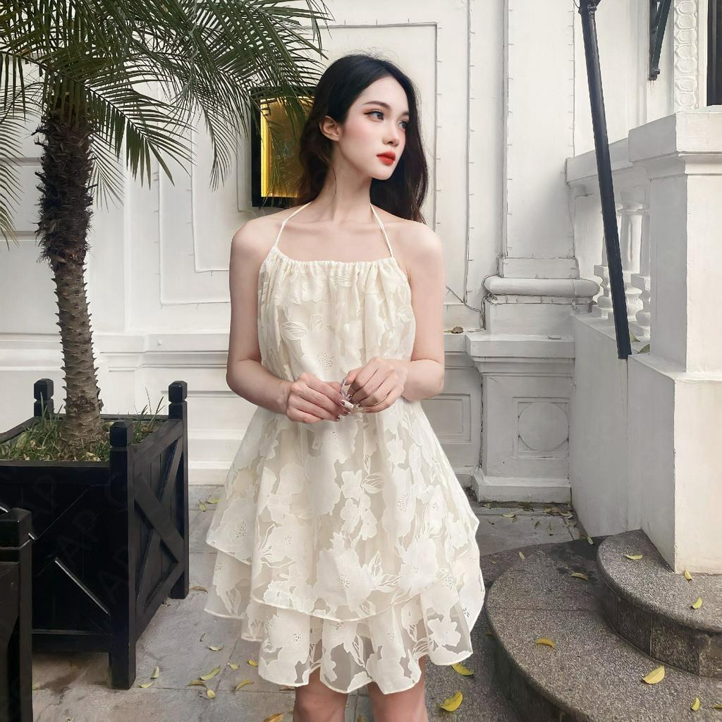 Váy 2 dây nữ dáng xòe chất tơ AP Green V-VHD5