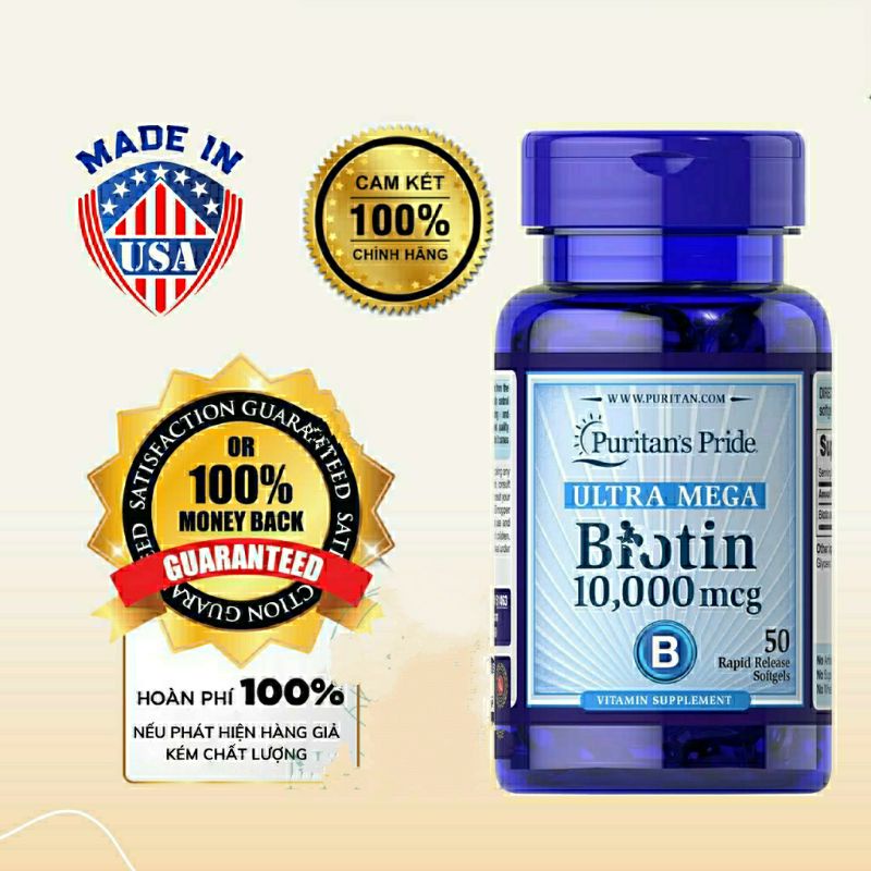 Viên uống Biotin giảm rụng tóc, kích mọc tóc Puritan's Pride 10000 mcg