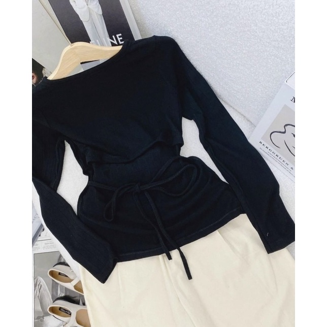 SET ÁO CUT.OUT LƯNG CỘT NƠ + Quần nude🖤💙