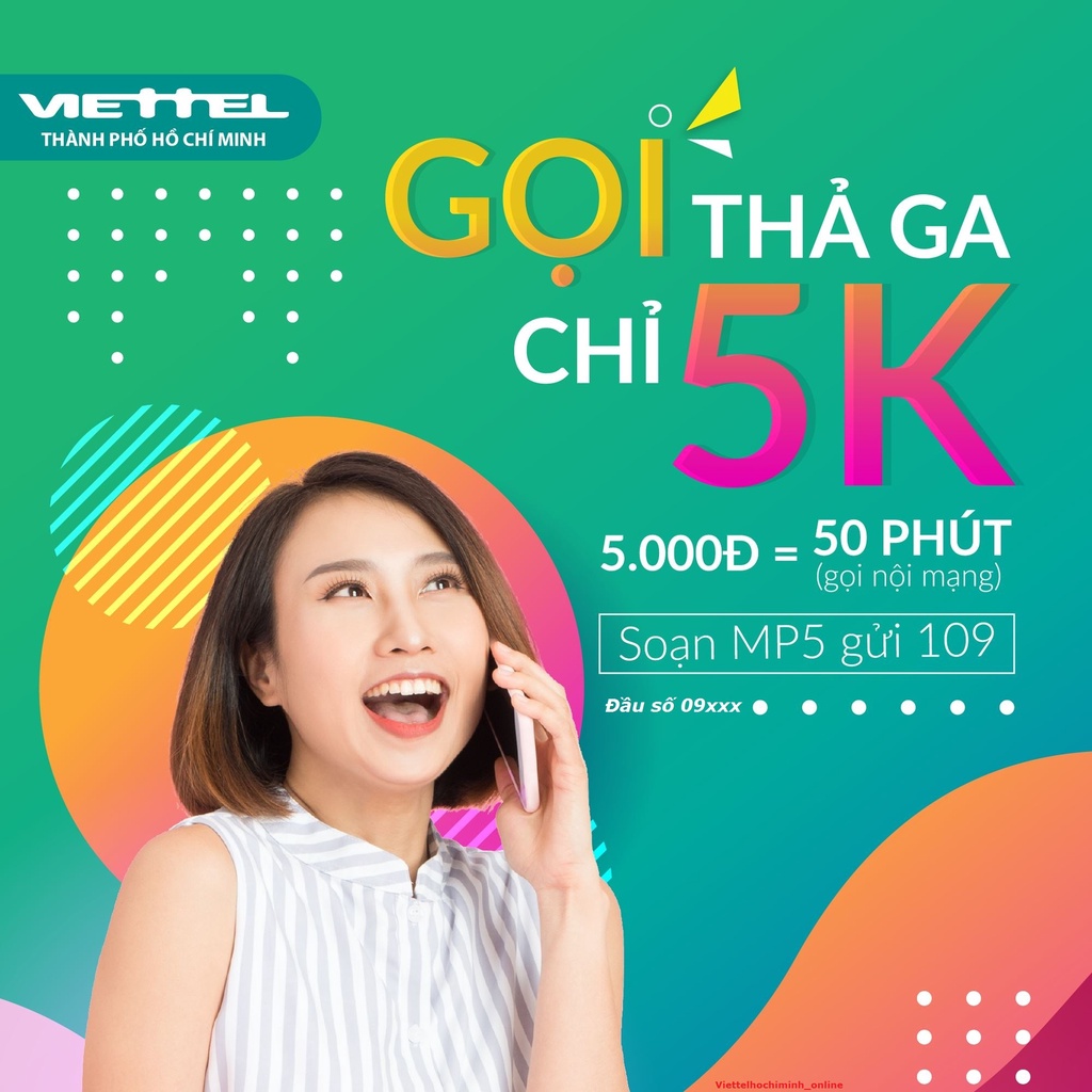 Sim 4G Viettel gói MP5K gọi thả ga chỉ 5K đầu số 09xxx