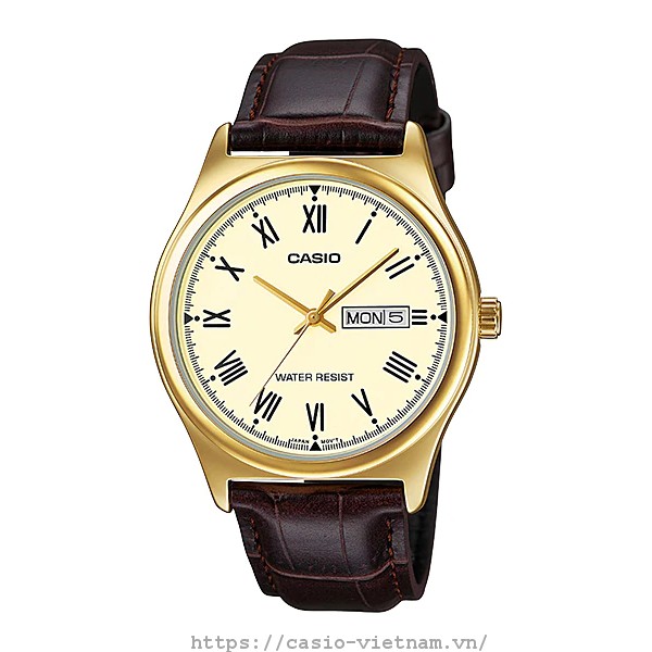 Đồng hồ nam Casio MTP-V006GL-9BUDF Chính hãng - Dây da - Mặt La mã - Mạ Vàng