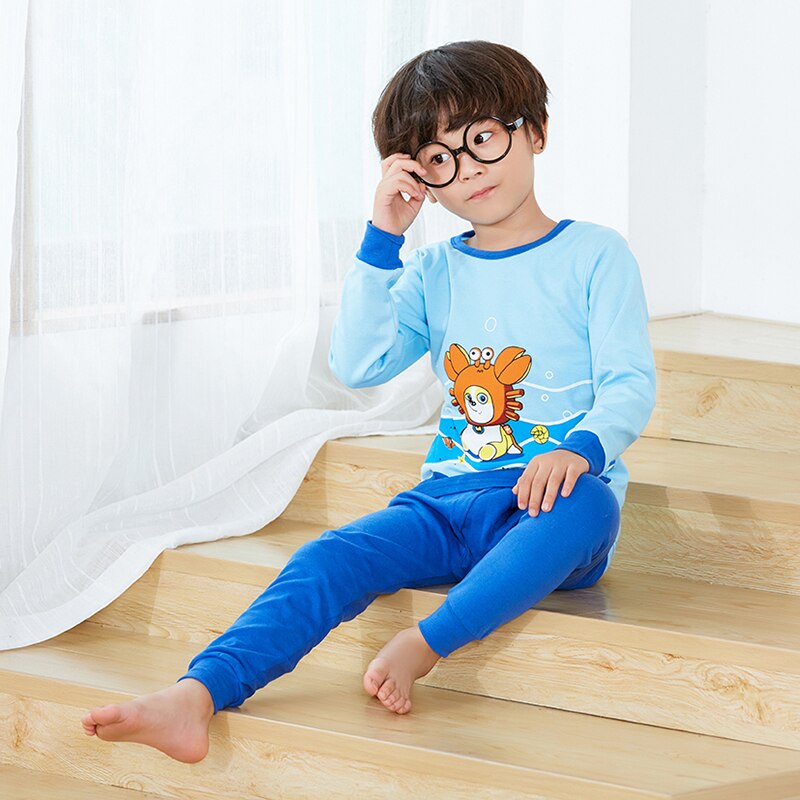 Bộ đồ ngủ cotton tay dài họa tiết hoạt hình đáng yêu dành cho trẻ em từ 2-12 tuổi