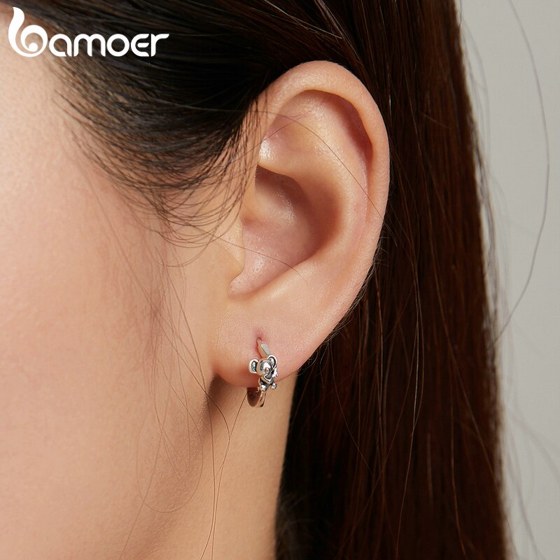 Bông tai BAMOER BSE507 bạc 925 thiết kế hình Koala dễ thương chống dị ứng trang điểm thời trang cho nữ