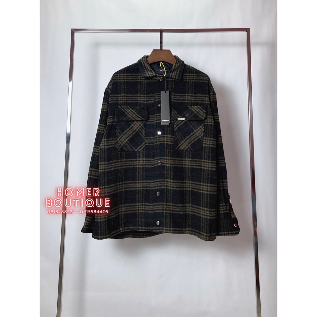 Áo sơ mi oversize khoác chất dạ dày dặn kẻ caro phong cách Âu Mỹ  Represent Tartan Wool Overshirt