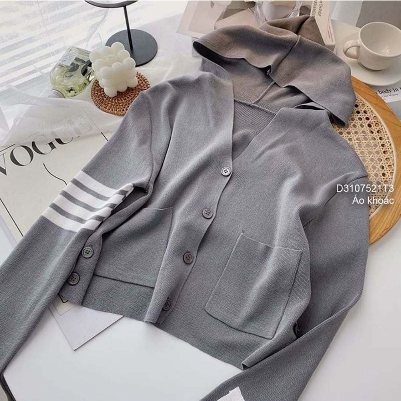 Áo khoác len gài nút phối nút tay có nón hàng Quảng Châu 3107 T3