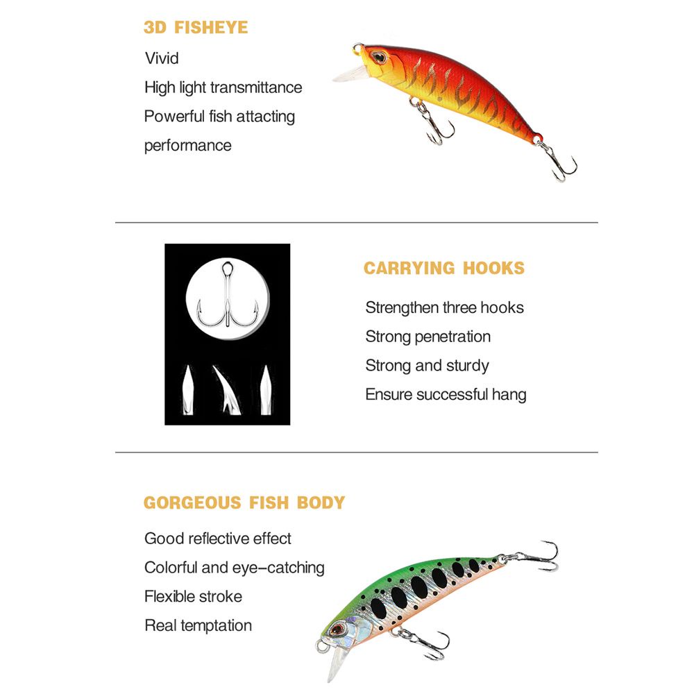 Mồi câu cá giả 5cm 5g có móc câu nhiều màu tùy chọn