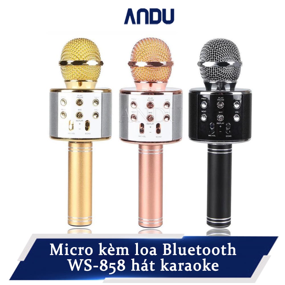 Mic Kèm Loa Bluetooth Không Dây WS-858 Đa Năng 6 Trong 1 Hát Karaoke