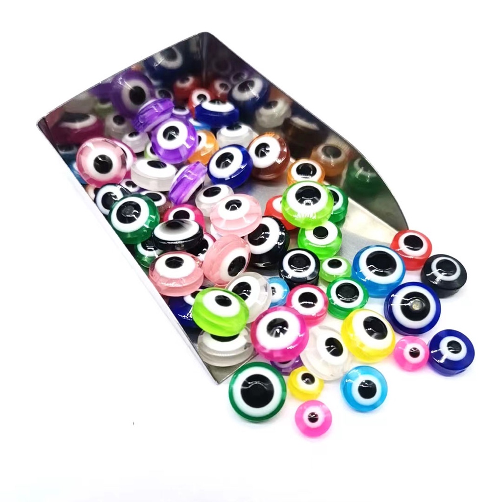 Set 50 Hạt Xâu Chuỗi 6mm 8mm 10mm Hình Mắt Quỷ Làm Trang Sức Thủ Công