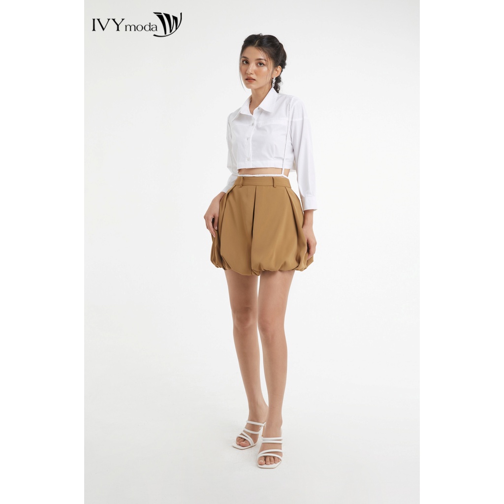 Áo sơ mi nữ croptop phối dây đai IVY moda MS 16B9397