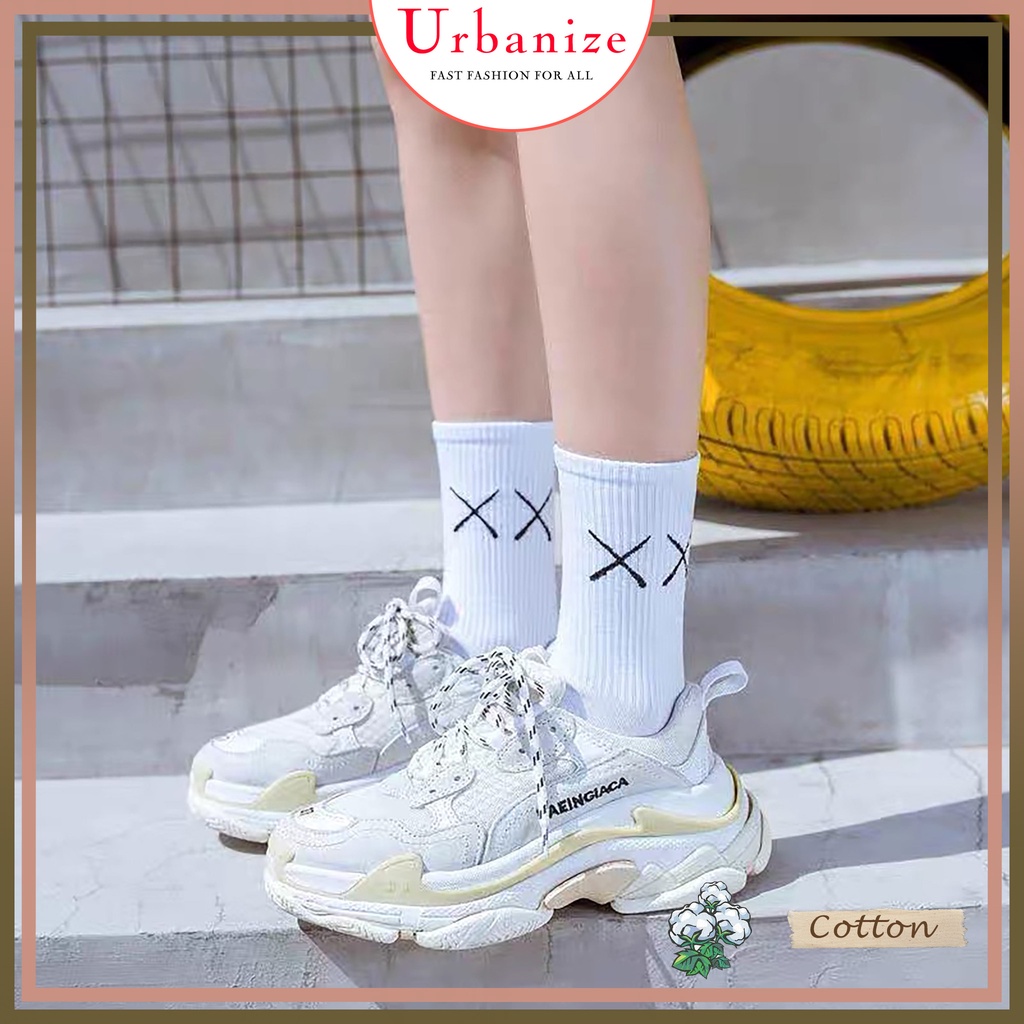 Tất vớ nữ cổ cao unisex trắng đen cotton êm ái thêu chữ X giá sỉ Urbanize