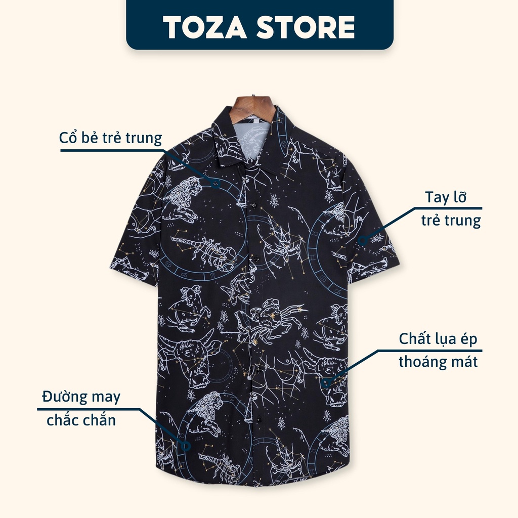 Áo sơ mi nam hoạ tiết chất liệu lụa ép, áo sơ mi đi biển TOZA TR33
